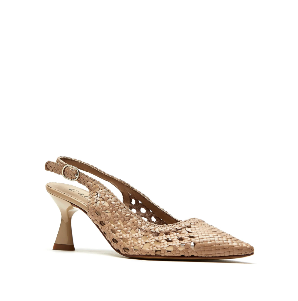 Pump Slingback Woven Leather Pump in Taupe