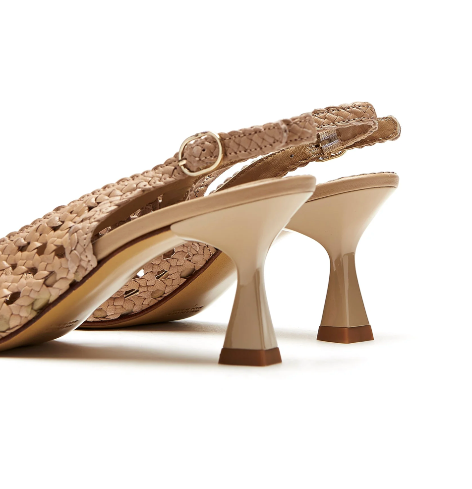 Pump Slingback Woven Leather Pump in Taupe