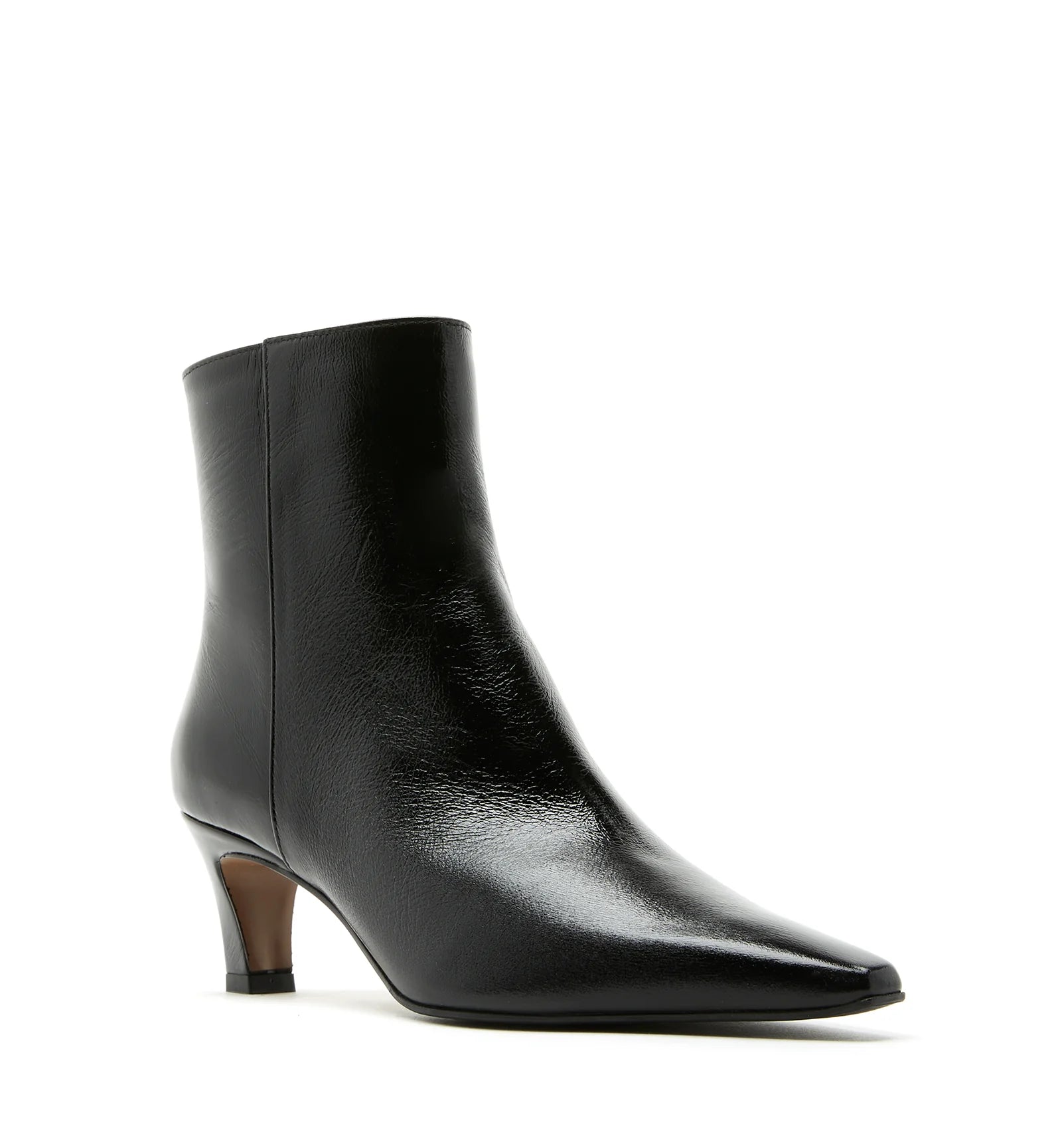 Bev Crushed Leather Heeled Bootie in Black