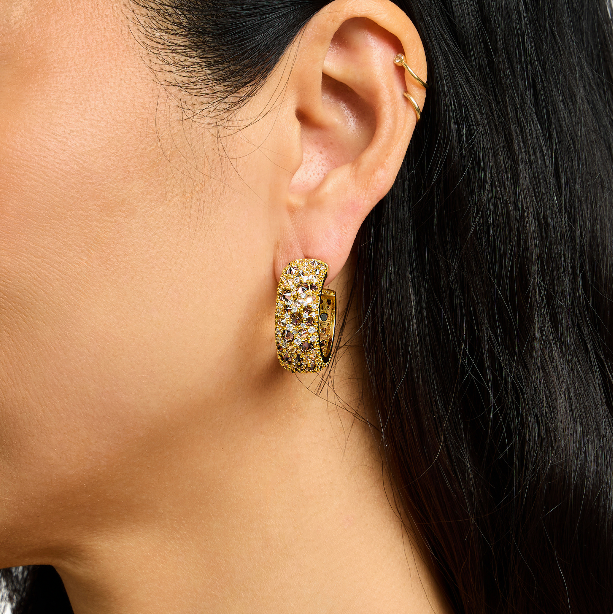 Leary Hoop in Gold and Leopard Crystals
