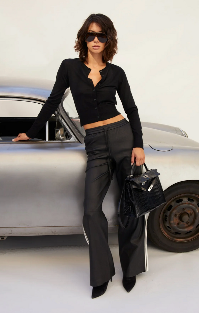 Leather Athletic Pants in Black