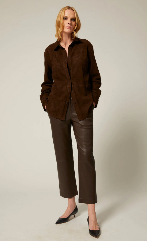 Leather Cropped Trousers in Americano