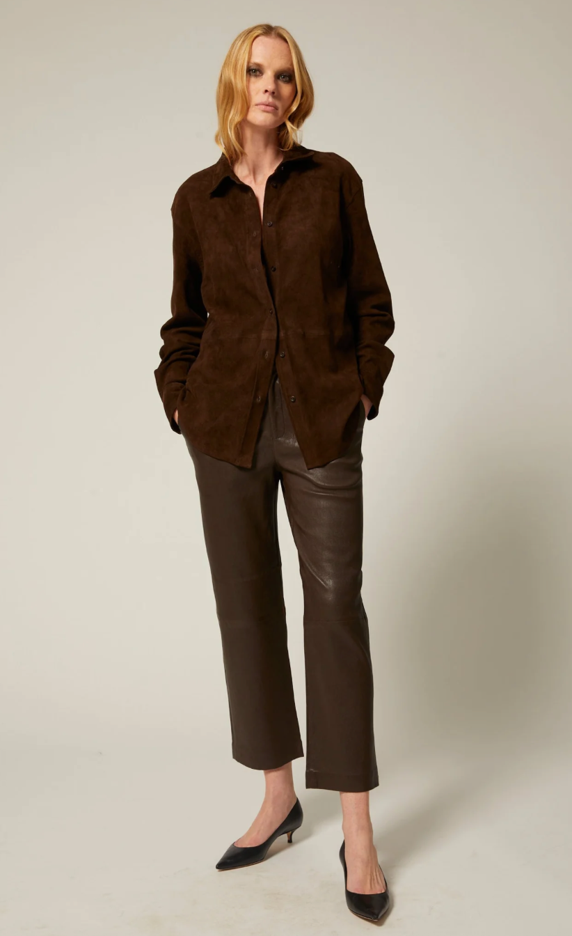 Leather Cropped Trousers in Americano