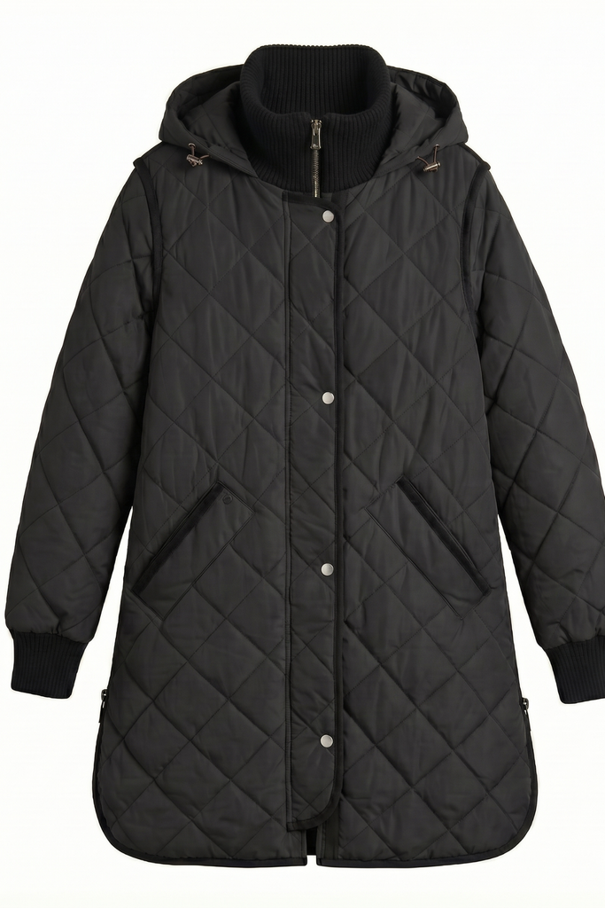 Libby Quilted Coat with Removable Hood in Black