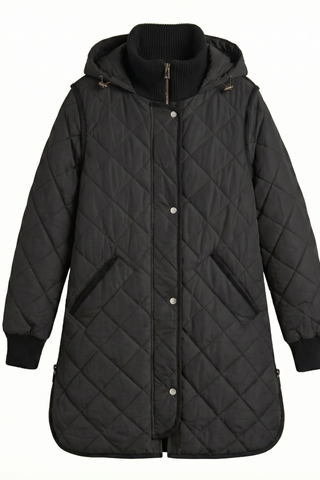 Libby Quilted Coat with Removable Hood in Black