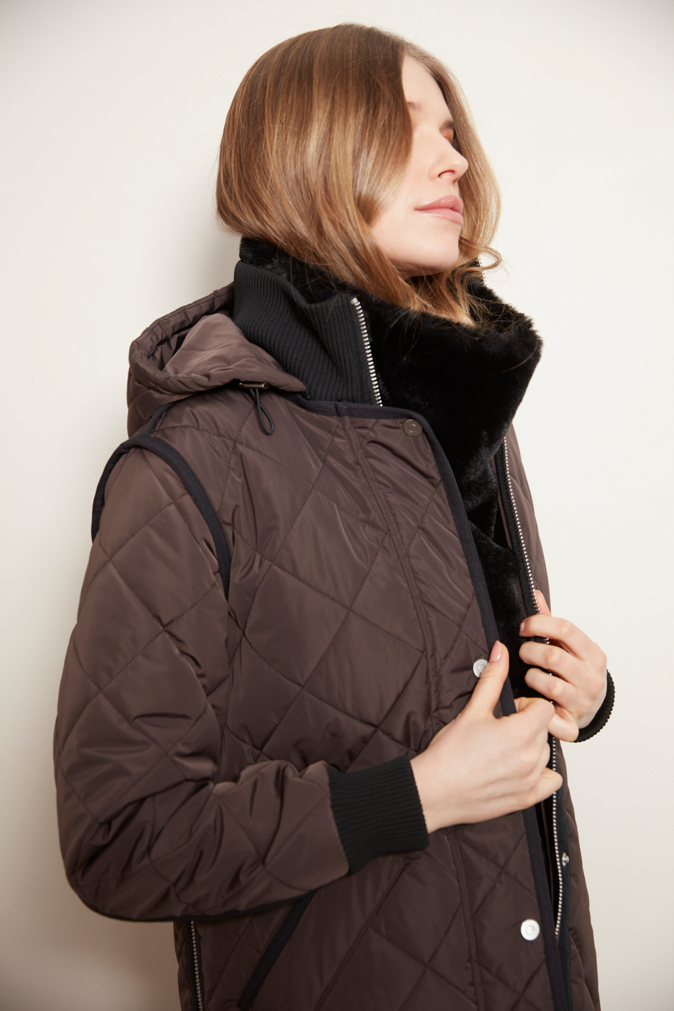 Libby Quilted Coat with Removable Hood in Chocolate Torte