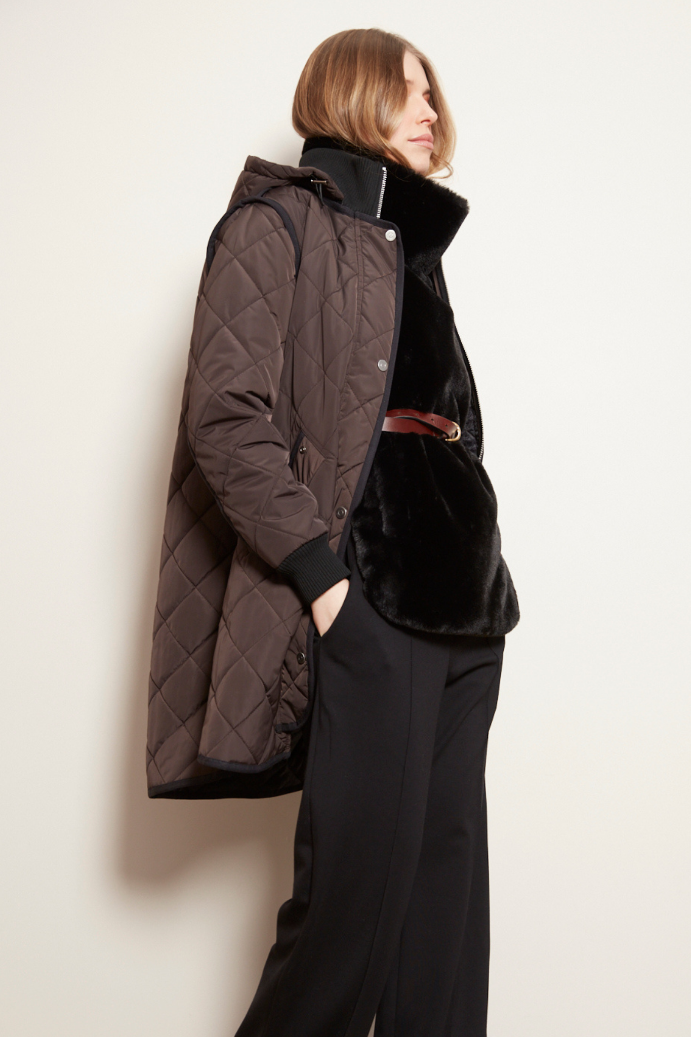 Libby Quilted Coat with Removable Hood in Chocolate Torte