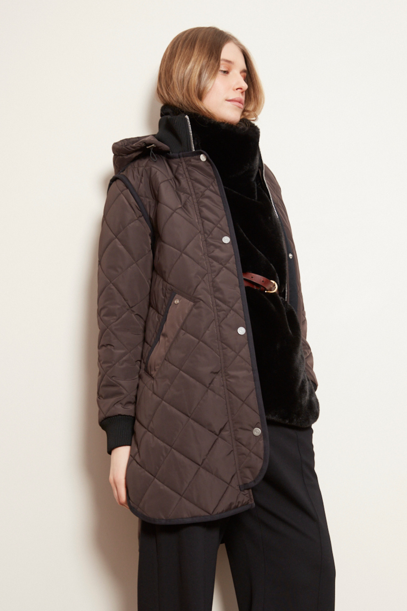 Libby Quilted Coat with Removable Hood in Chocolate Torte