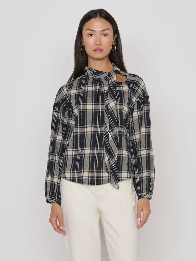 Liz Scarf Blouse in Plaid Rigato