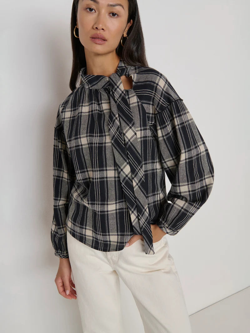 Liz Scarf Blouse in Plaid Rigato