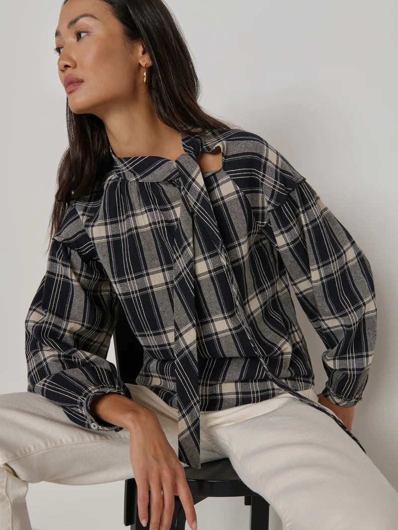Liz Scarf Blouse in Plaid Rigato