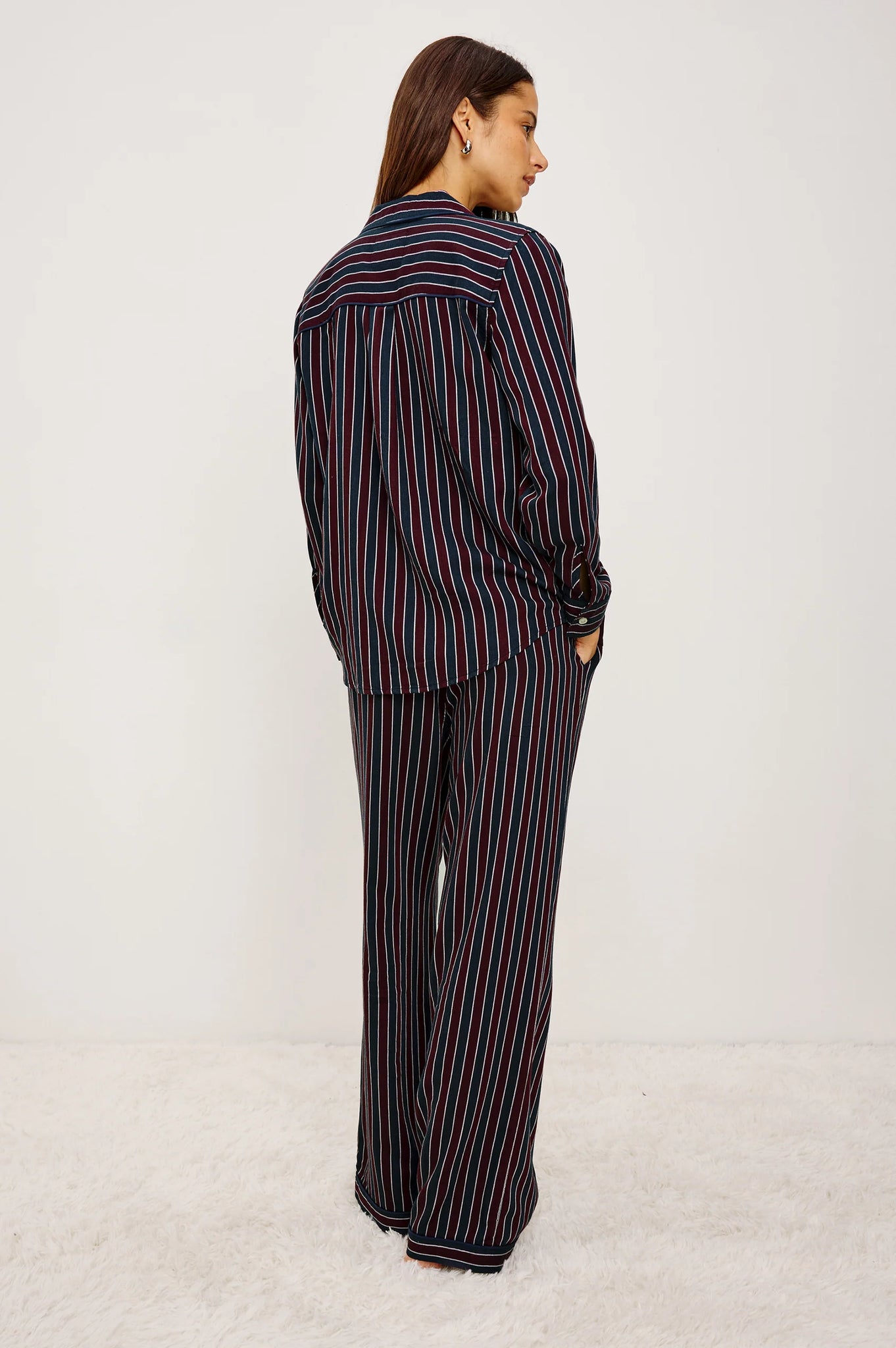 Luna Pajama Set in Navy Oxblood Stripe