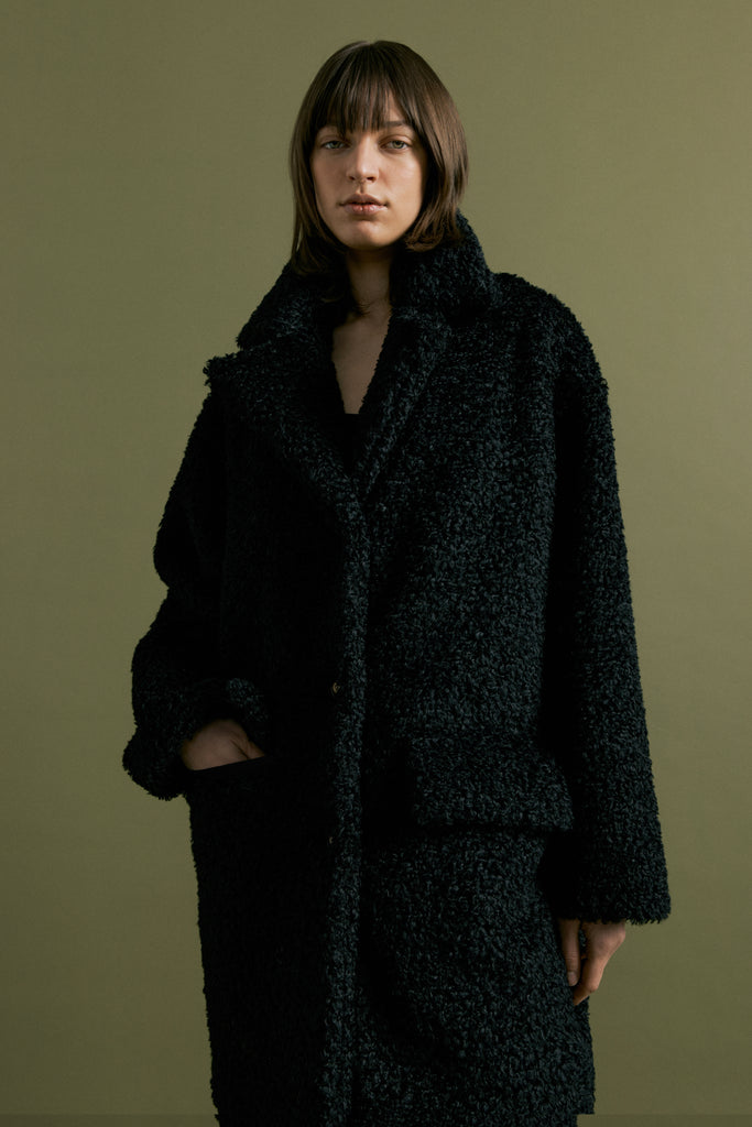 Mani Double Collar Fur Coat in Black