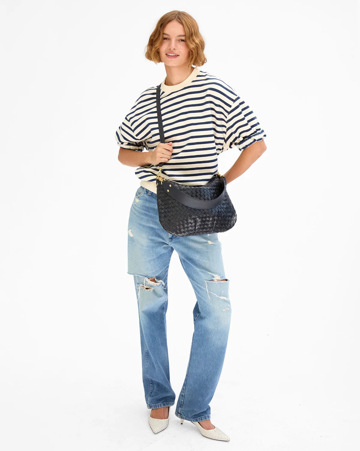 Moyen Messenger in Twilight Navy Diagonal Woven