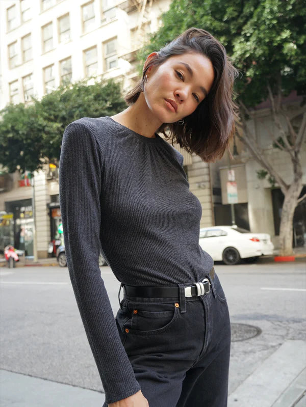 Alejandra Long Sleeve Tee in Heather Charcoal