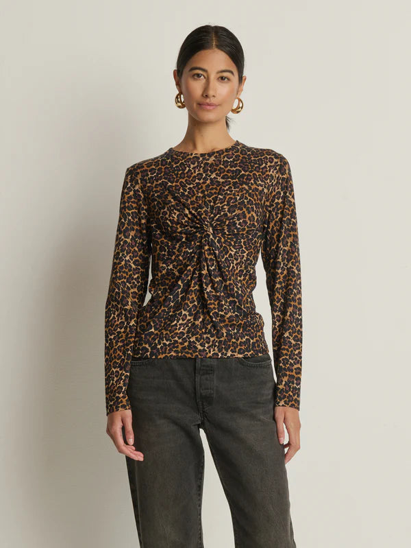 Marion Twist Front Tee in Winter Leopard
