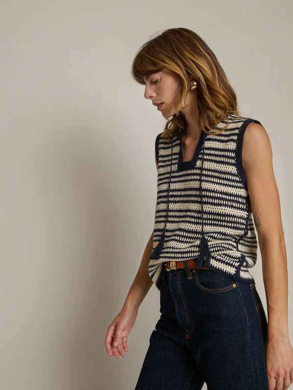 Priscilla Crochet Tank in Seascape Stripe