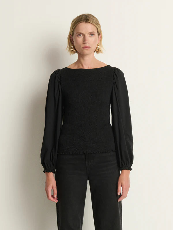 Aidan Smocked Top in Jet Black