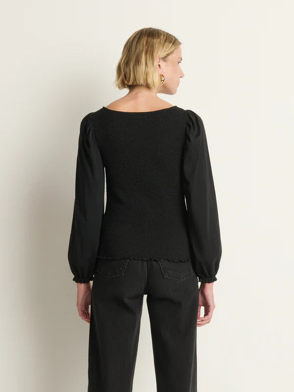 Aidan Smocked Top in Jet Black