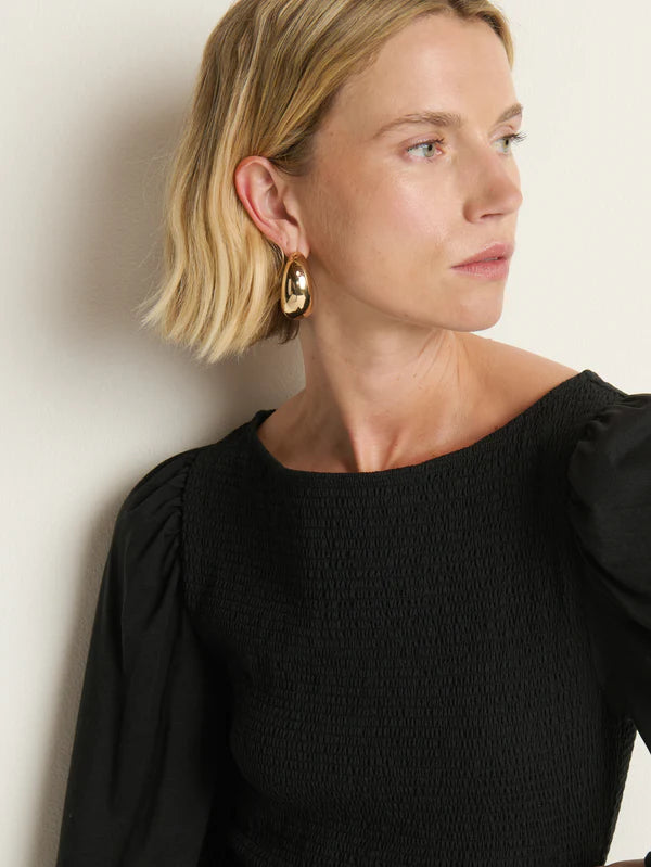 Aidan Smocked Top in Jet Black