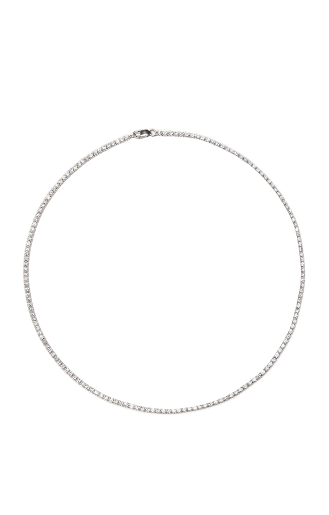 Tish Tennis Necklace in White Rhodium and Clear Crystals