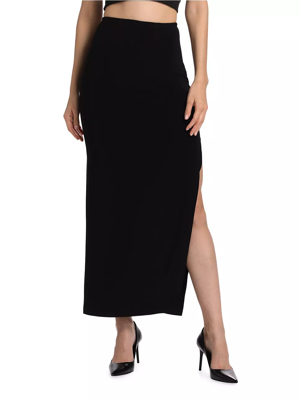 Side Slit Long Skirt in Black