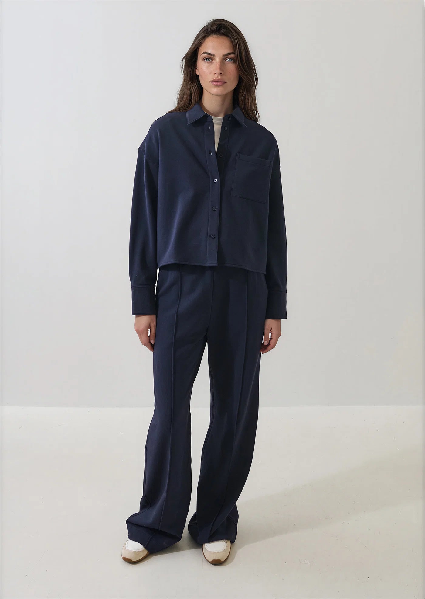 Brushed French Terry Boxy Shirt in Dark Navy
