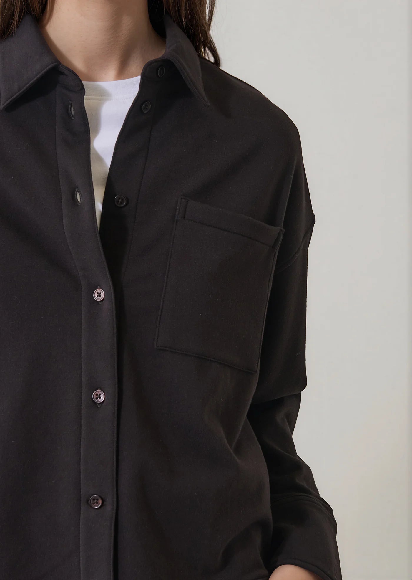 Brushed French Terry Boxy Shirt in Molasses
