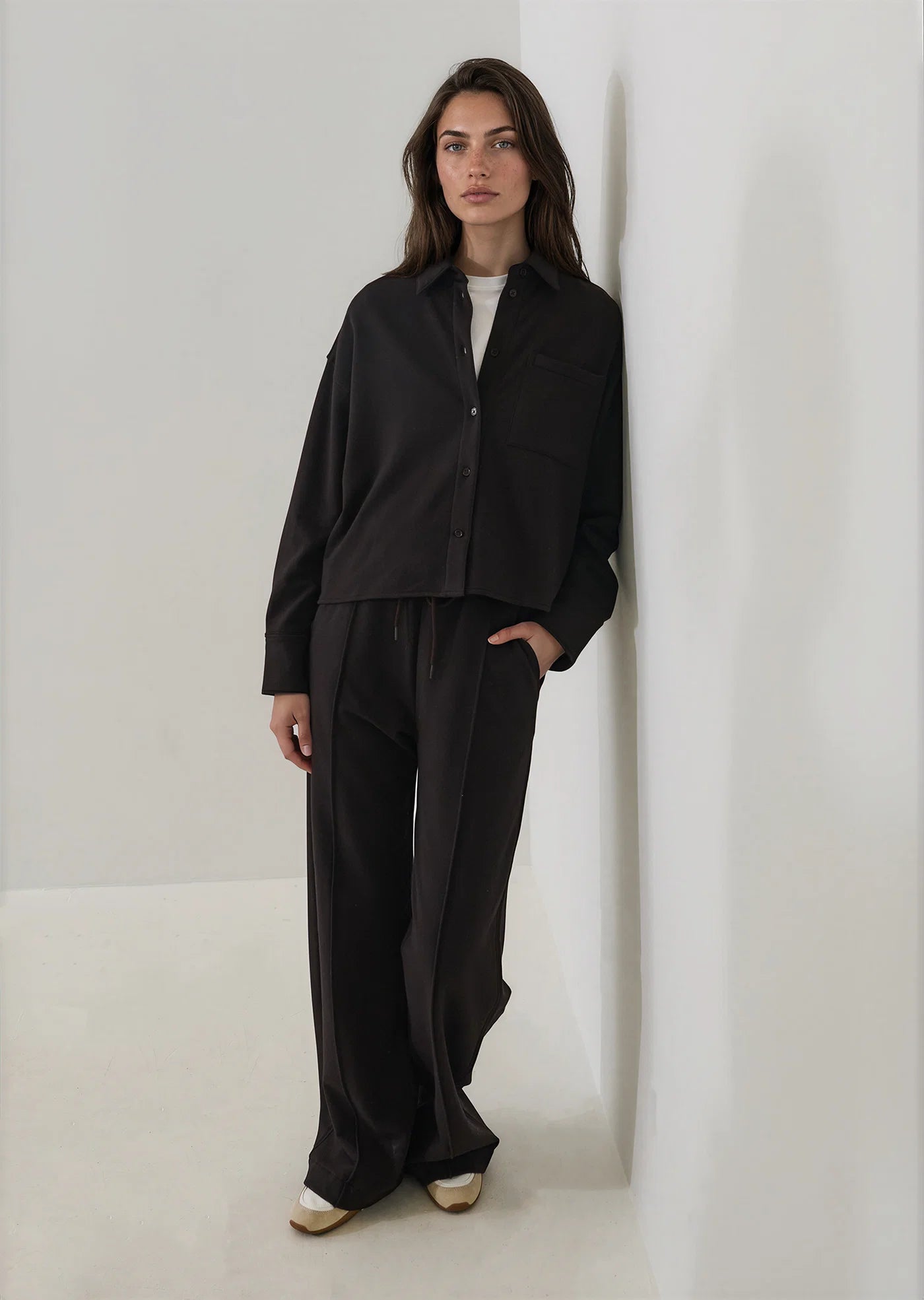 Brushed French Terry Wide Leg Pant in Molasses