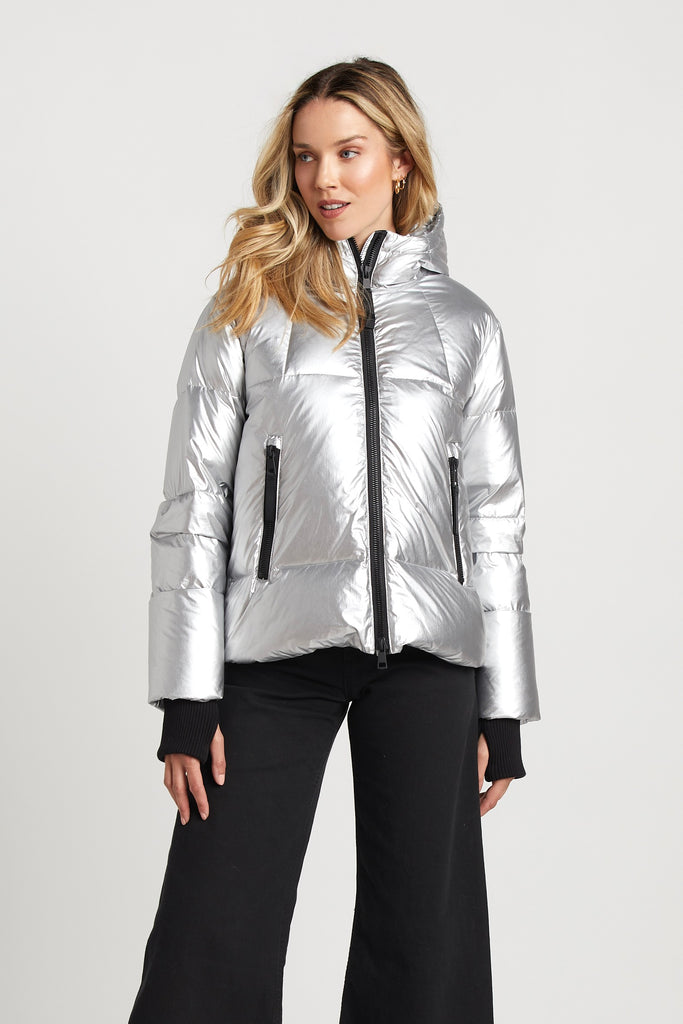 Pacific Down Hooded Jacket in Silver