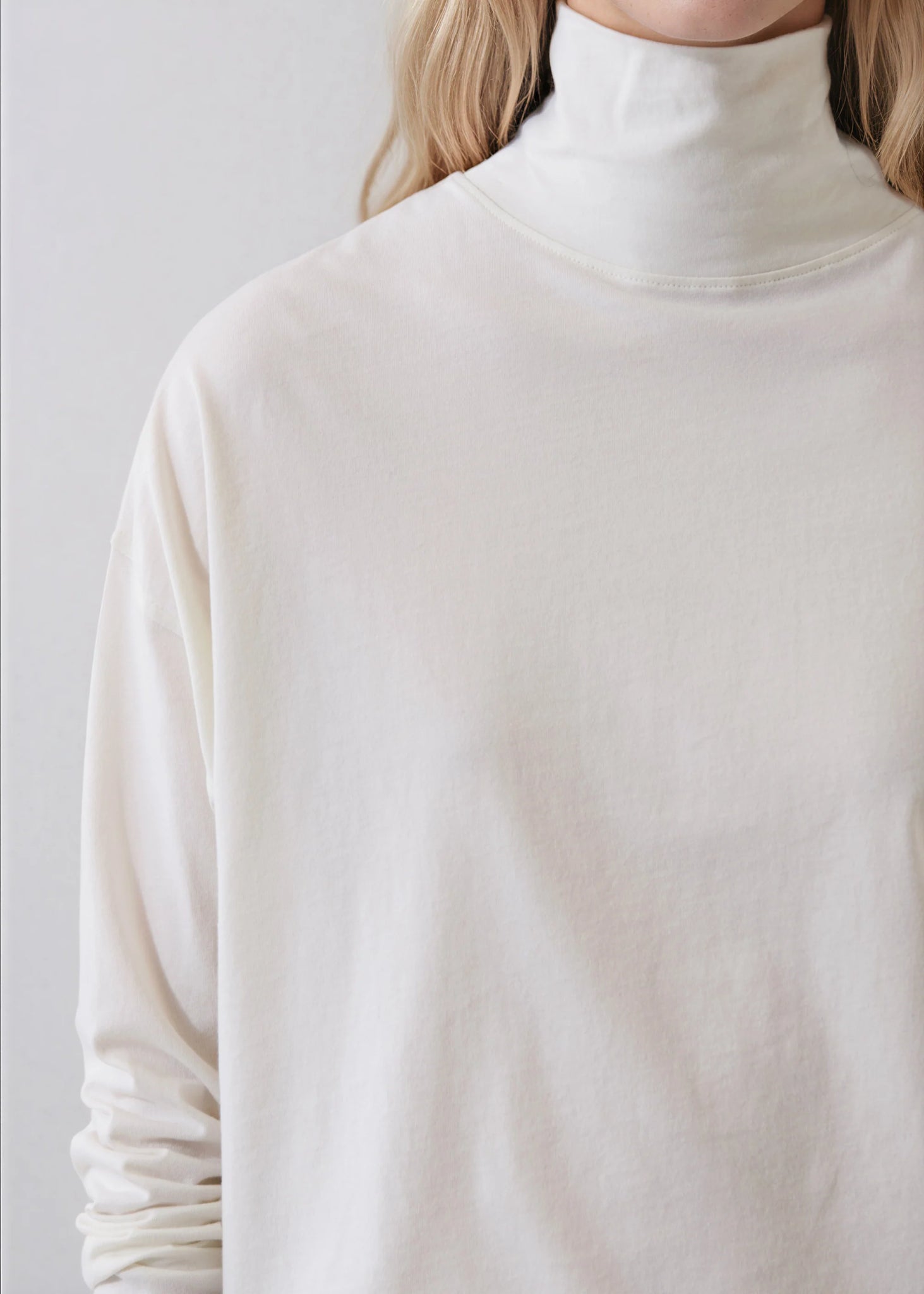 Organic Pima Cotton Oversized Turtleneck in Vanilla