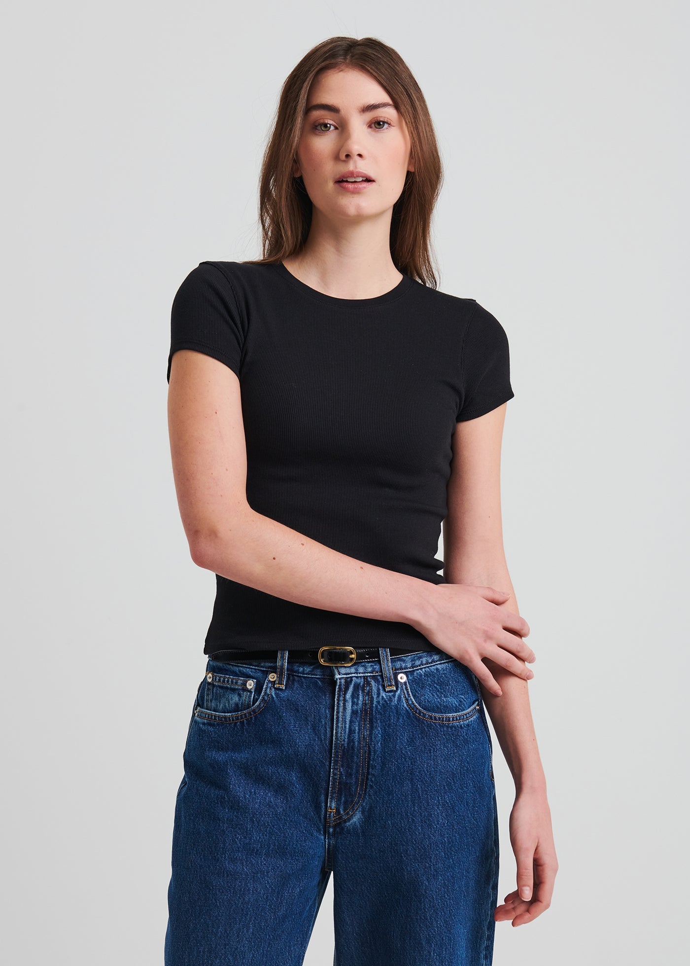 Pima Cotton Stretch Ribbed Baby T-Shirt in Black