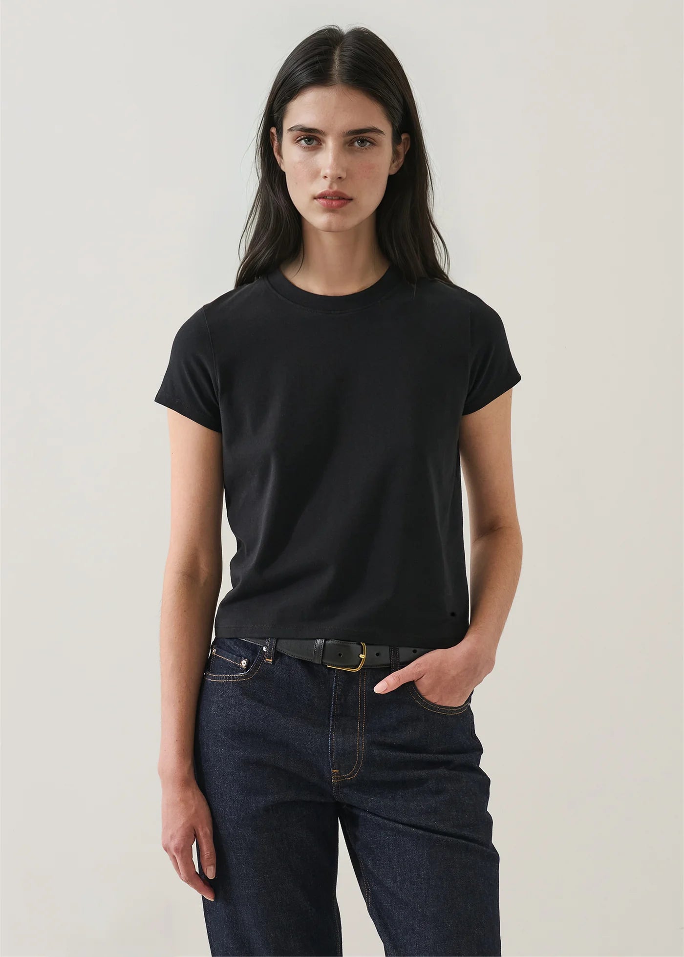 Pima Stretch Short Sleeve Baby Tee in Black