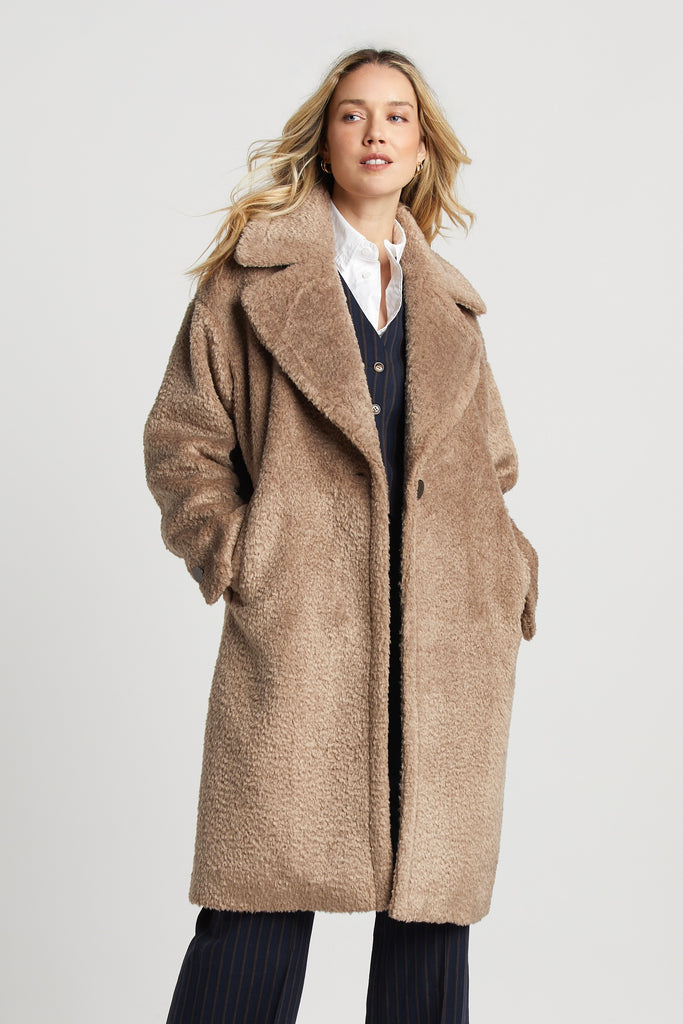 Polly Long Faux Fur Coat in Latte