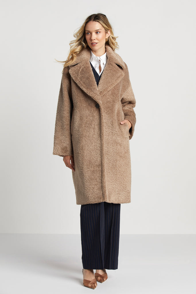 Polly Long Faux Fur Coat in Latte