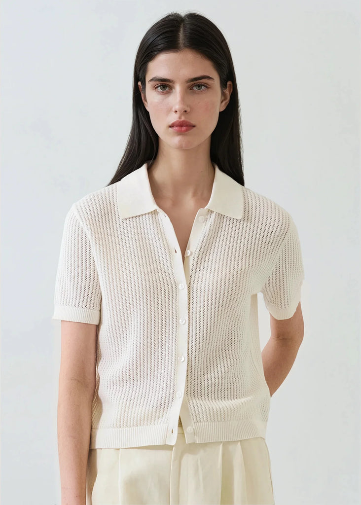 Cotton Cashmere Button Up Knit in White