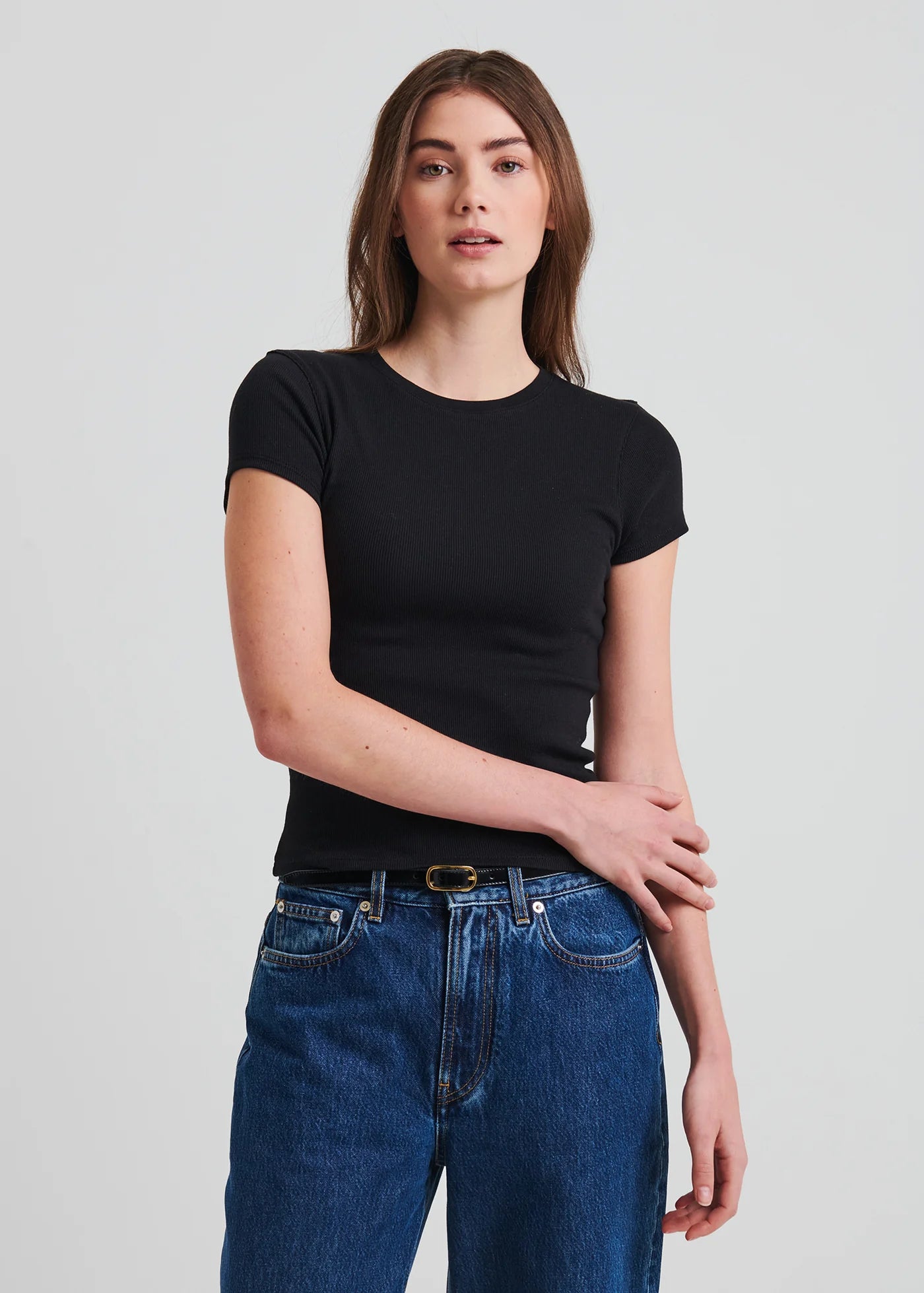 Cotton Modal Rib Baby Tee in Black