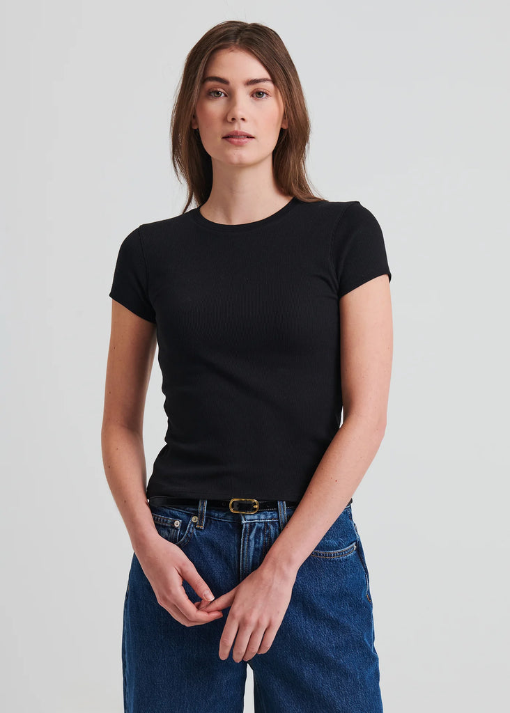 Cotton Modal Rib Baby Tee in Black