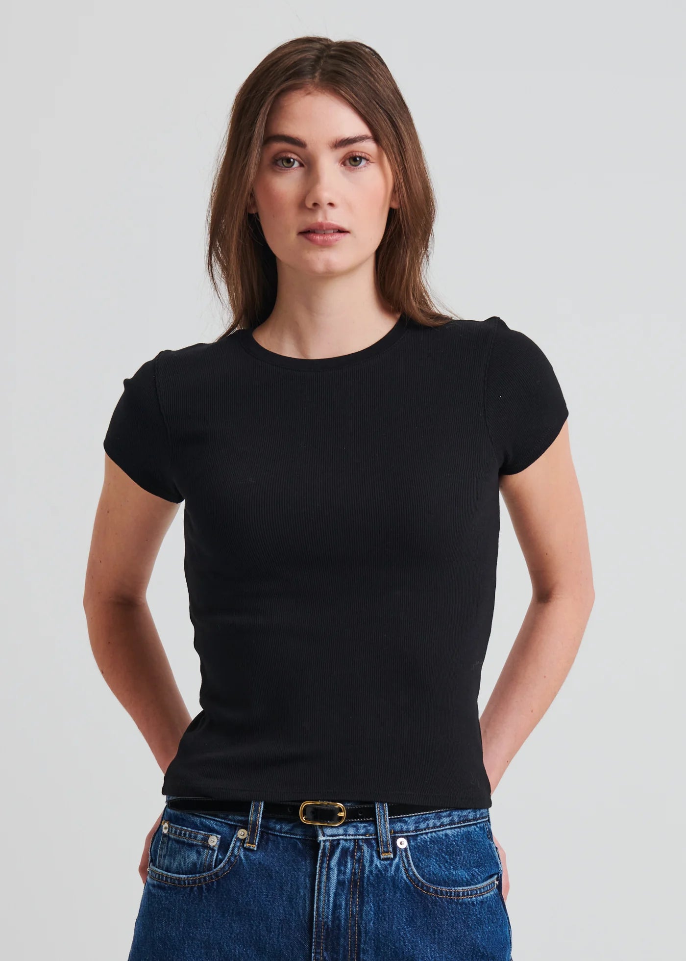 Cotton Modal Rib Baby Tee in Black
