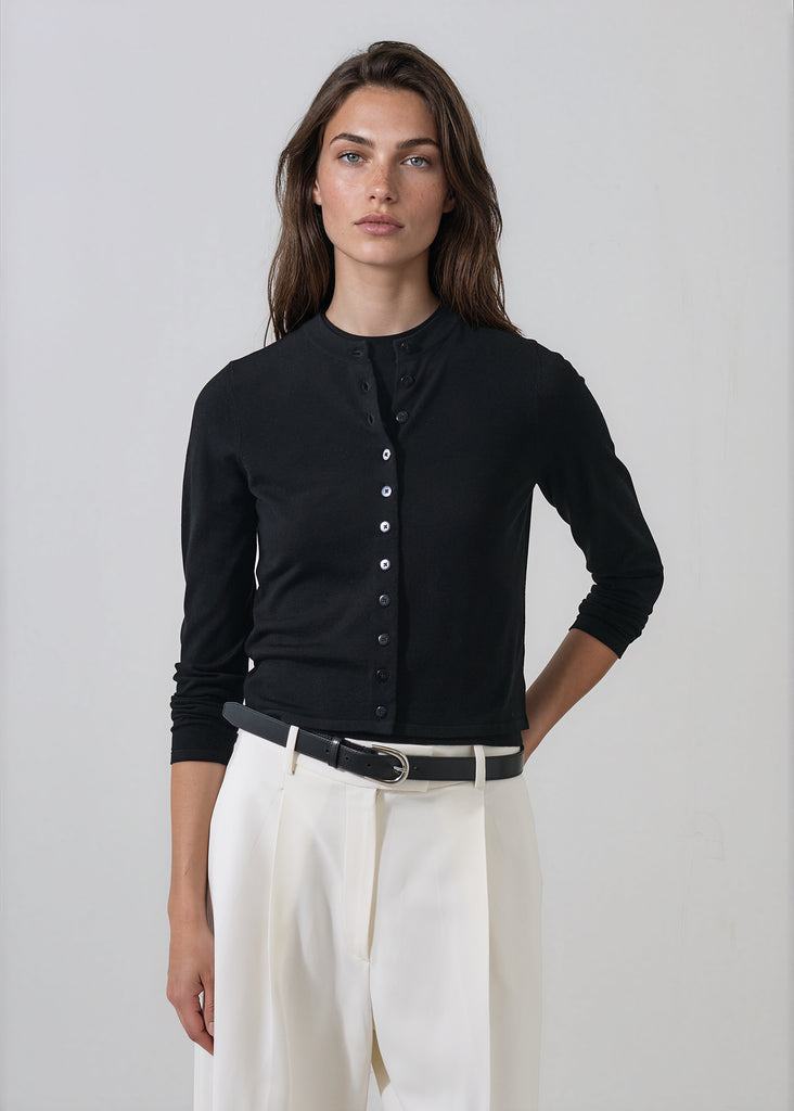 Extrafine Merino Cropped Cardigan in Black