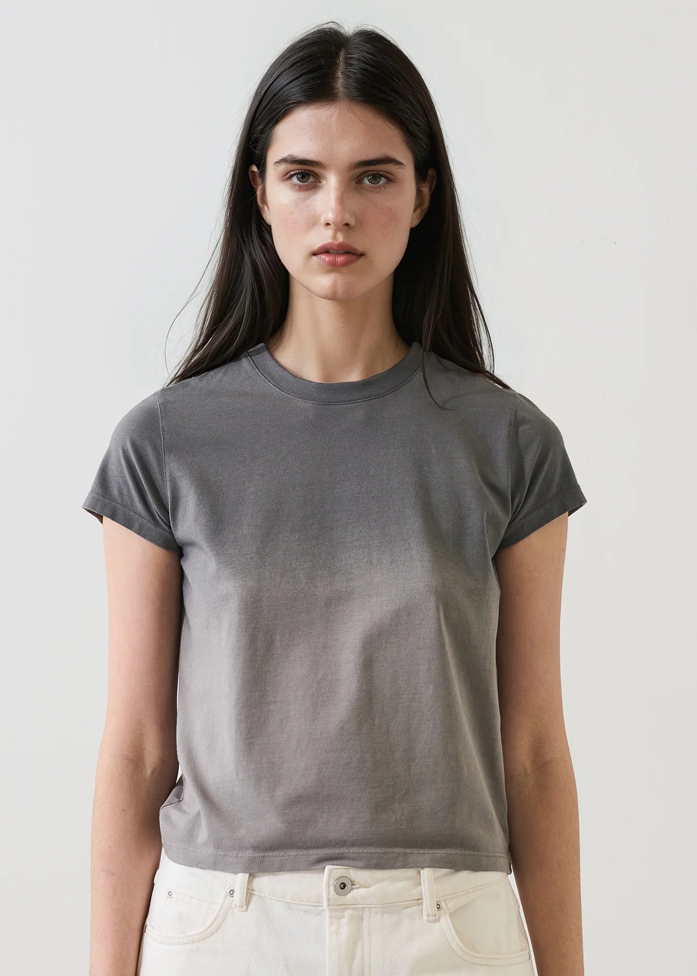 Iconic Fade Wash Crew Baby Tee in Greyscale