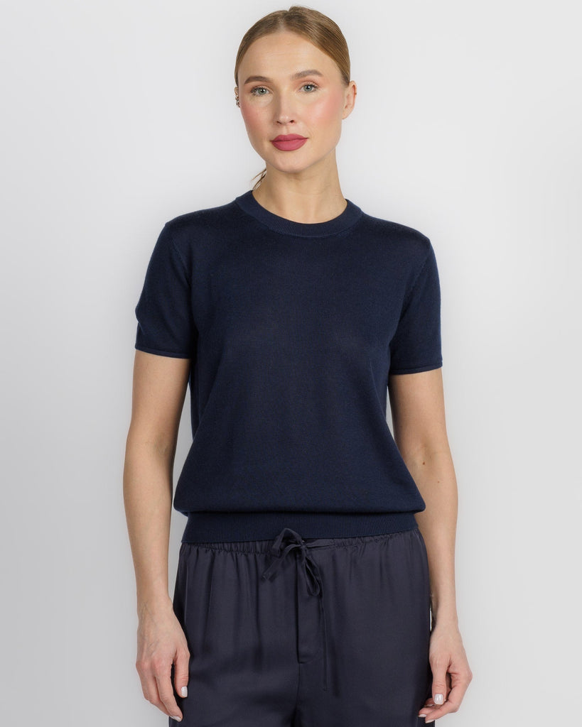 Lyocell Cashmere Knit Crew in French Navy