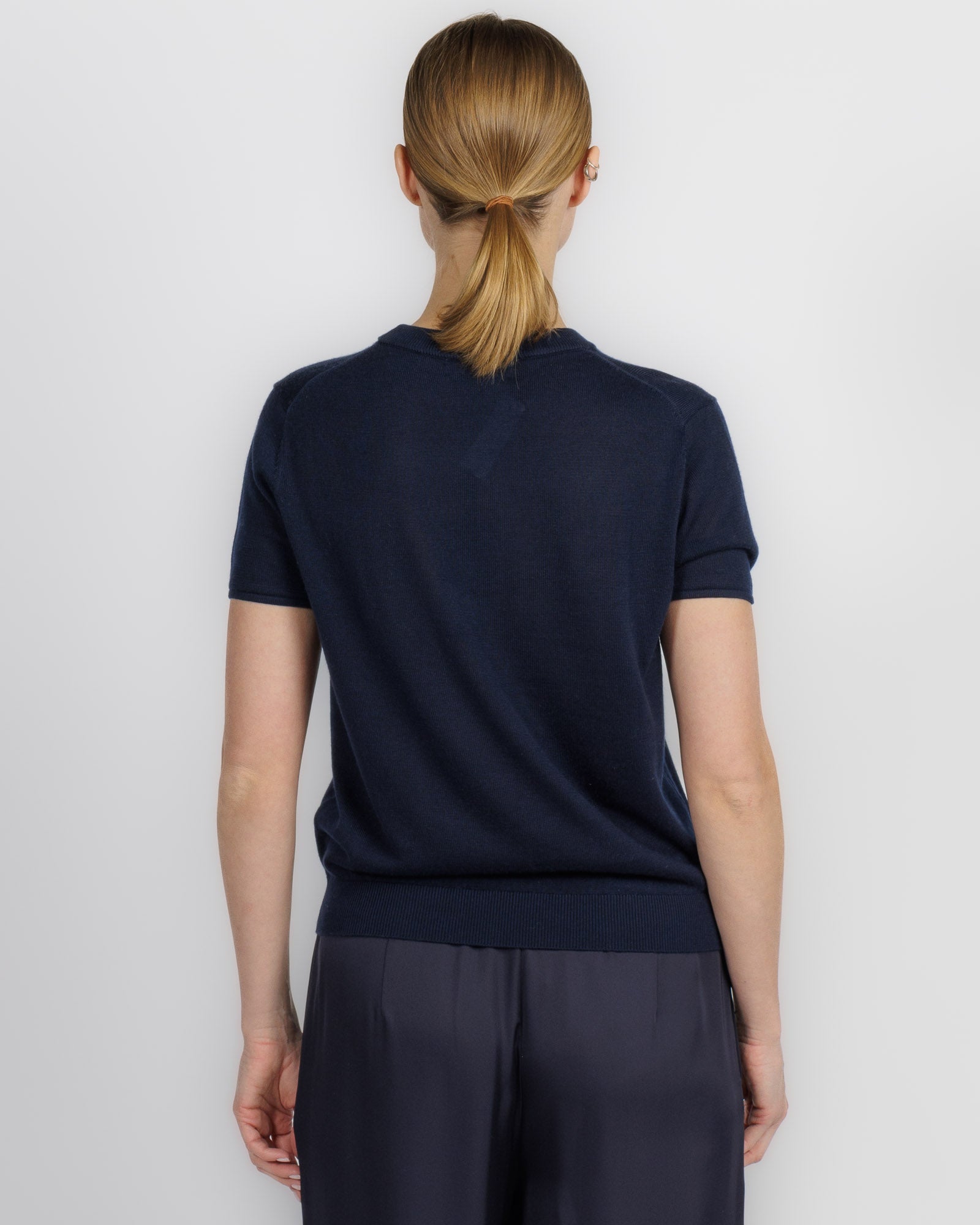 Lyocell Cashmere Knit Crew in French Navy