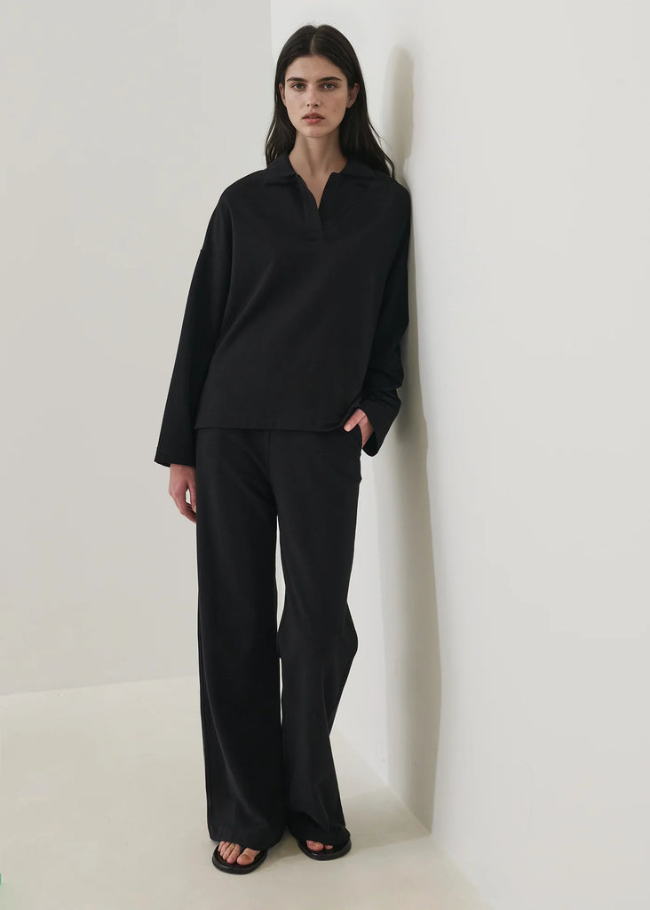 Pima Cotton French Terry Relaxed Pant in Black