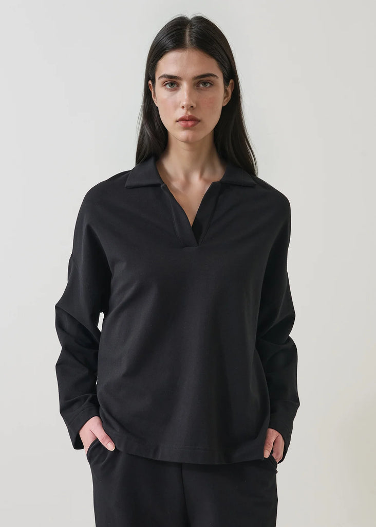 Pima Cotton French Terry Relaxed Polo in Black