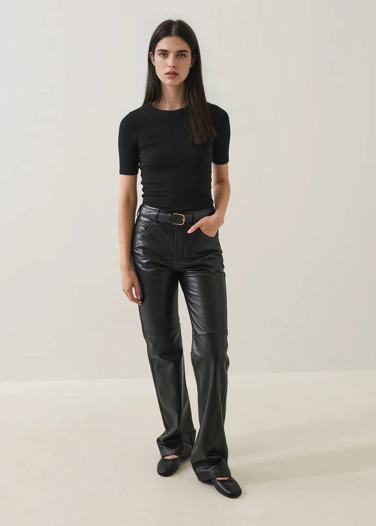 Pima Cotton Stretch Ribbed T-Shirt in Black