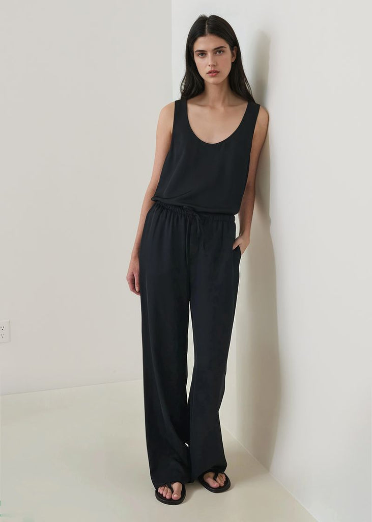 Silk Drawstring Pant in Black