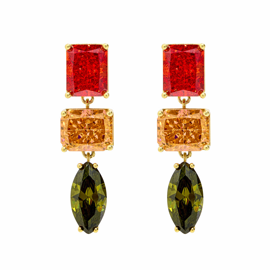 Pedro Earrings in Gold and Fiesta Color Crystals