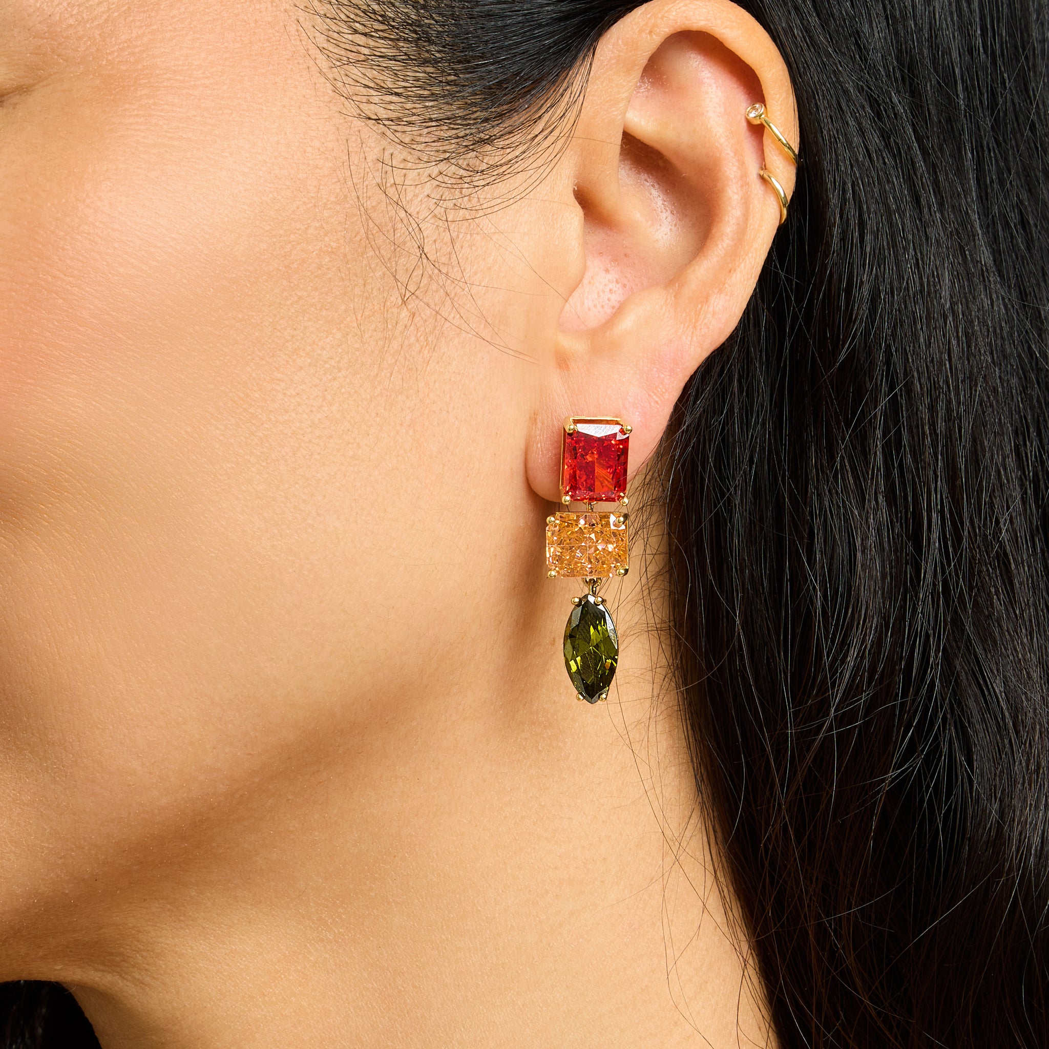Pedro Earrings in Gold and Fiesta Color Crystals
