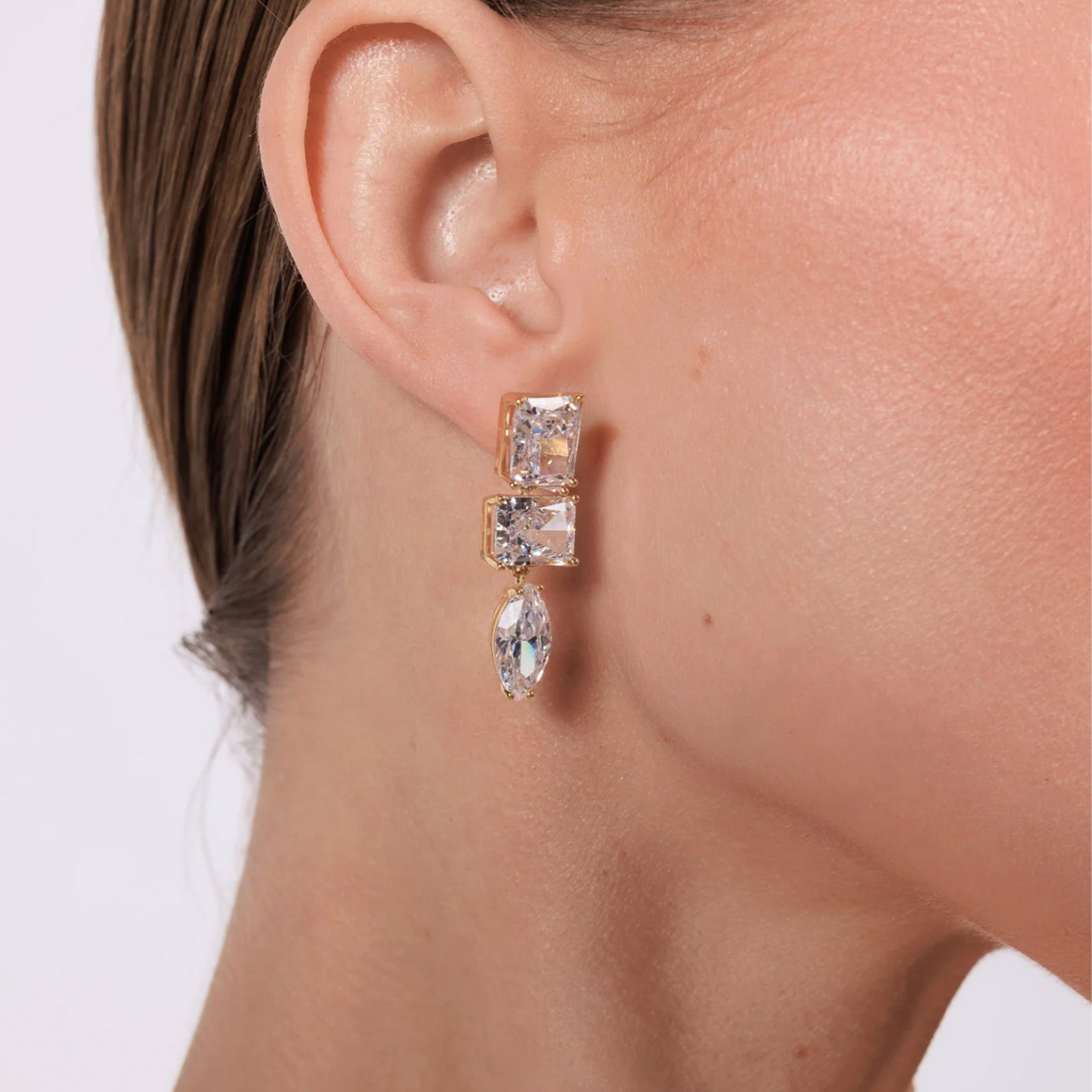Pedro Earrings in Gold and Clear Crystals